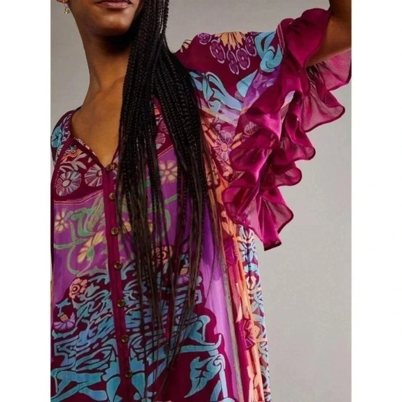 NWT Free People Back to Barcelona Kaftan Duster Kimono Maxi Dress Boho Printed - Picture 4 of 17